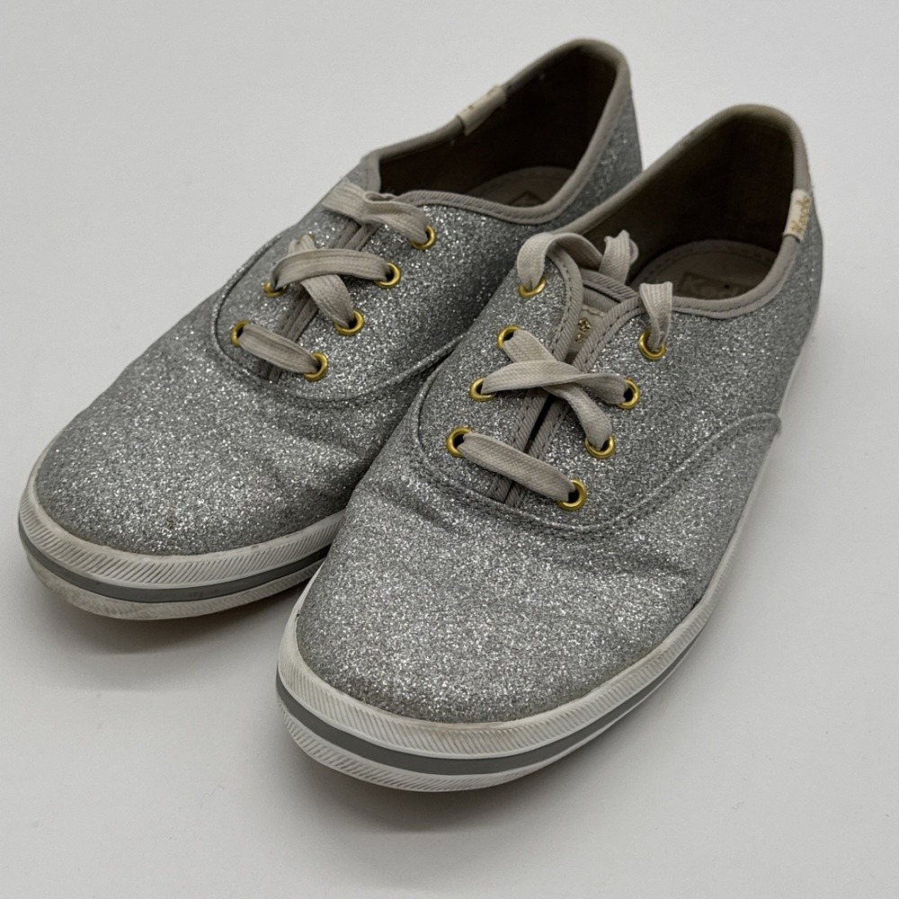 Keds Kate Spade Womens Silver Lace Up Glitter Sneaker Shoes‎ Size US 5